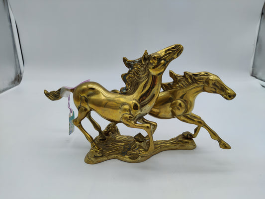 *Large Vintage Brass Wild Horses Running Statue