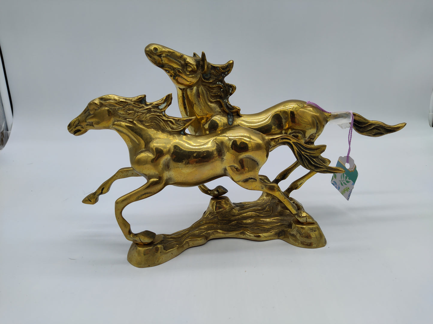 *Large Vintage Brass Wild Horses Running Statue