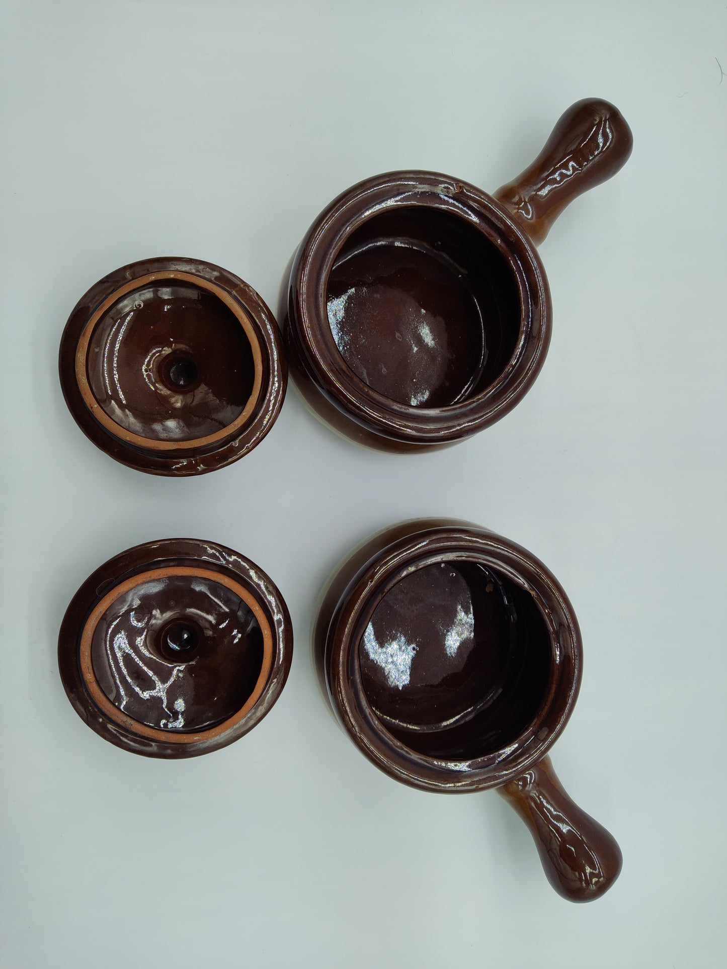Vintage Brown Drip Stoneware French Onion Soup Crock with Lid Set of Two