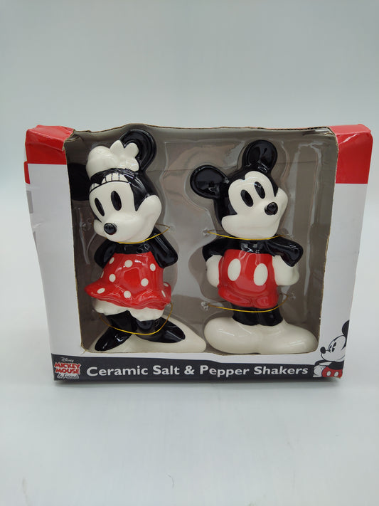 *Minnie & Mickey Mouse Ceramic Salt & Pepper Shakers NIB