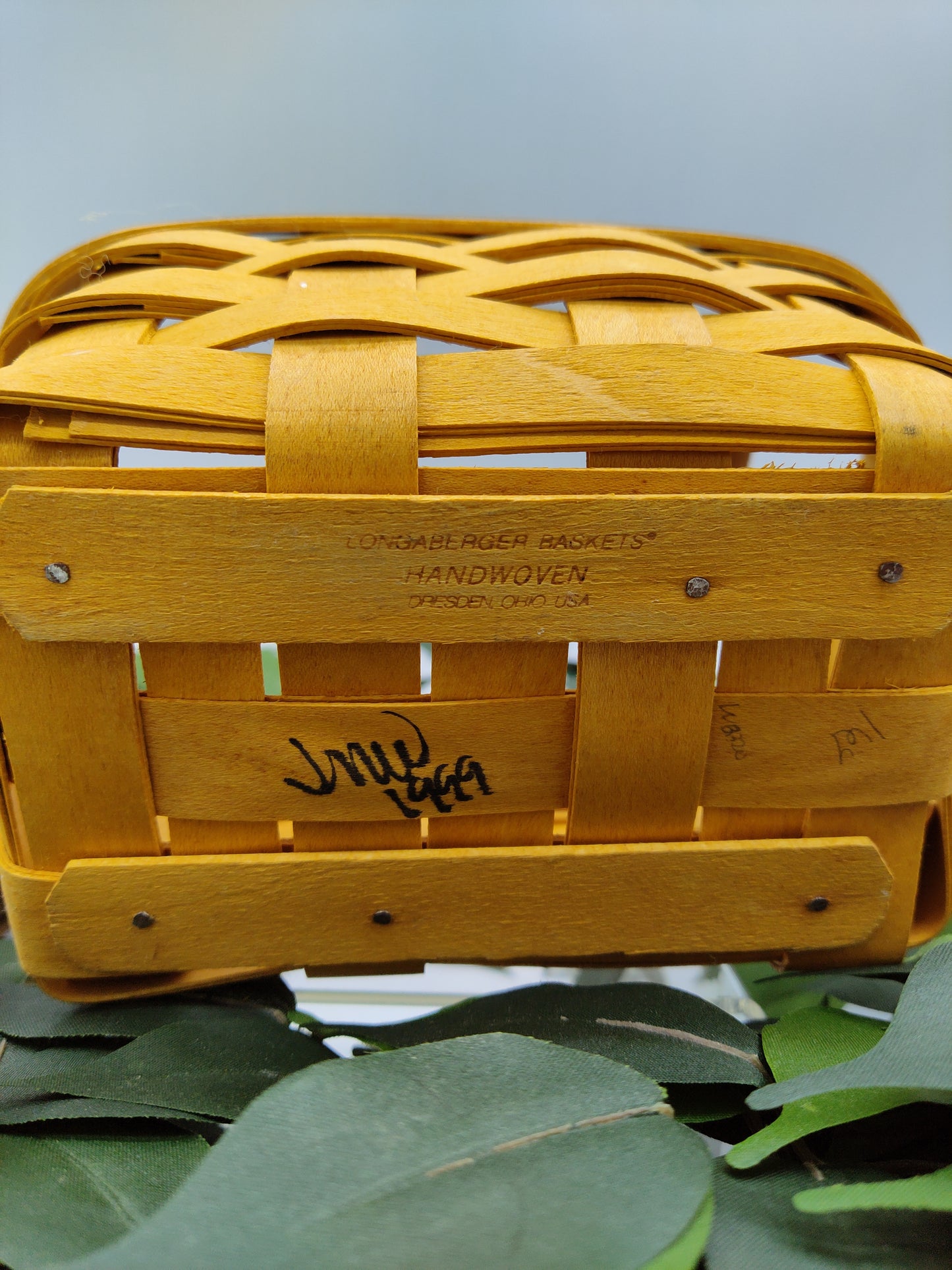 *Vintage Collectible Hand Woven Longaberger Basket 3X7 Leather Handles