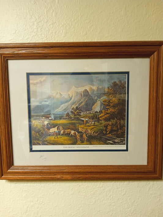 Currier and Ives The Rocky Mountains / Emigrants Crossing the Plains Framed Print Early 1900s