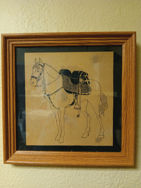 Horse With Saddle Original Pen Art