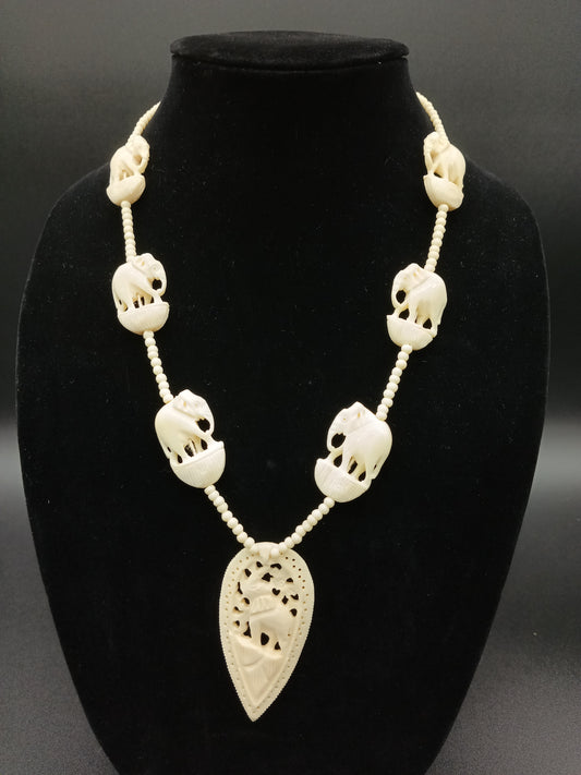White Bone Elephant-shape Necklace Jewelry