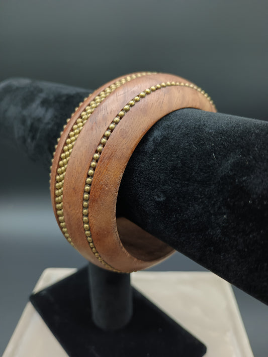 Wooden Brass Bead Inlaid Bangle Bracelet