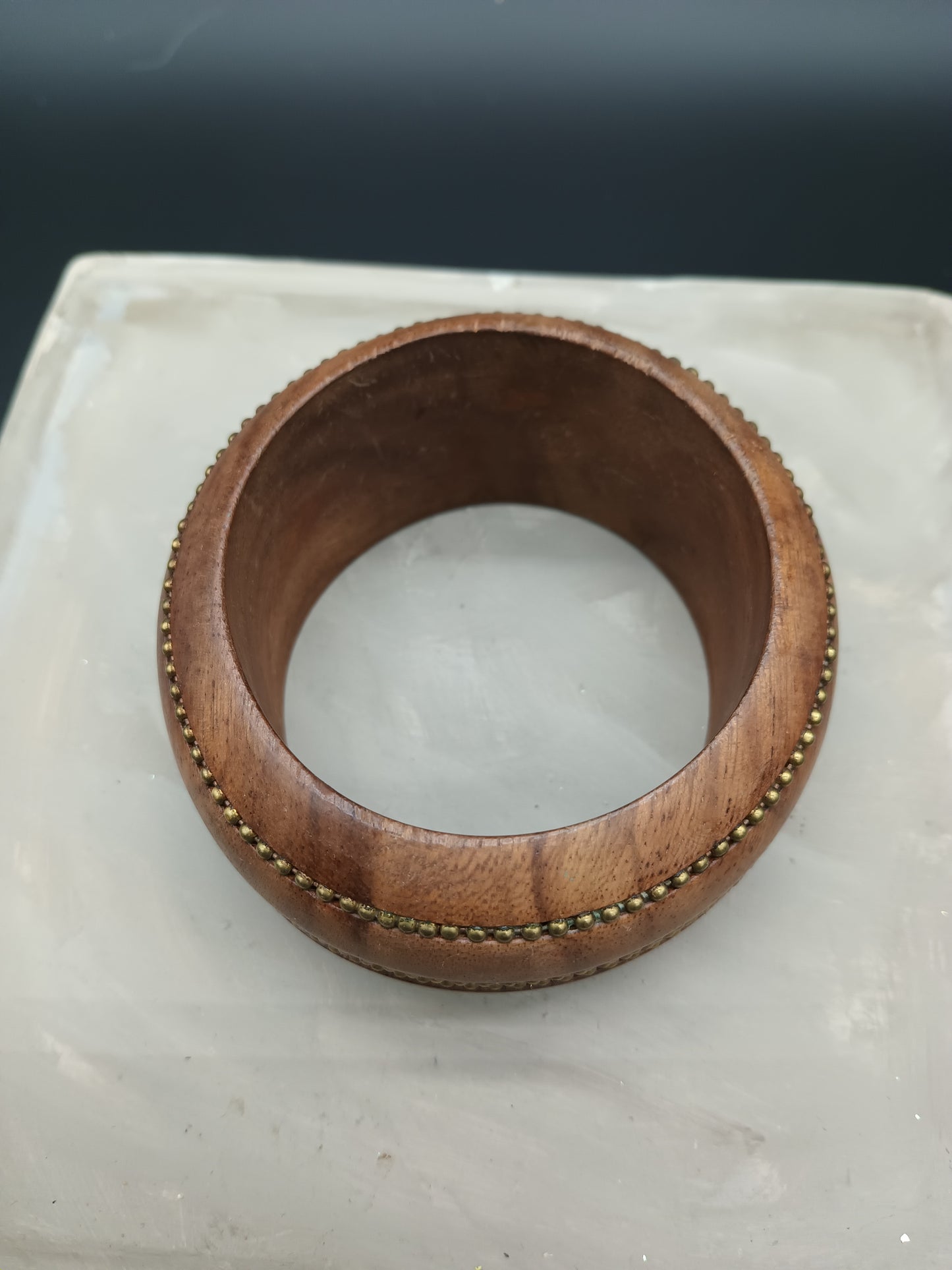 Wooden Brass Bead Inlaid Bangle Bracelet