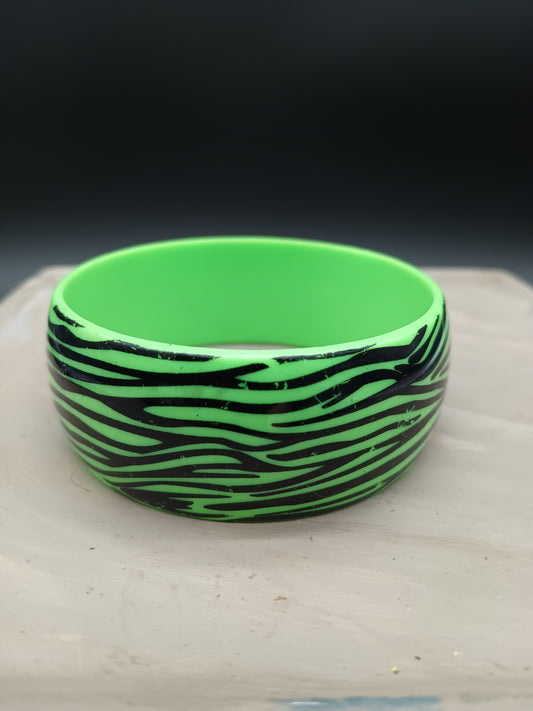 Green Tiger Stripe Plastic Bangle Bracelet