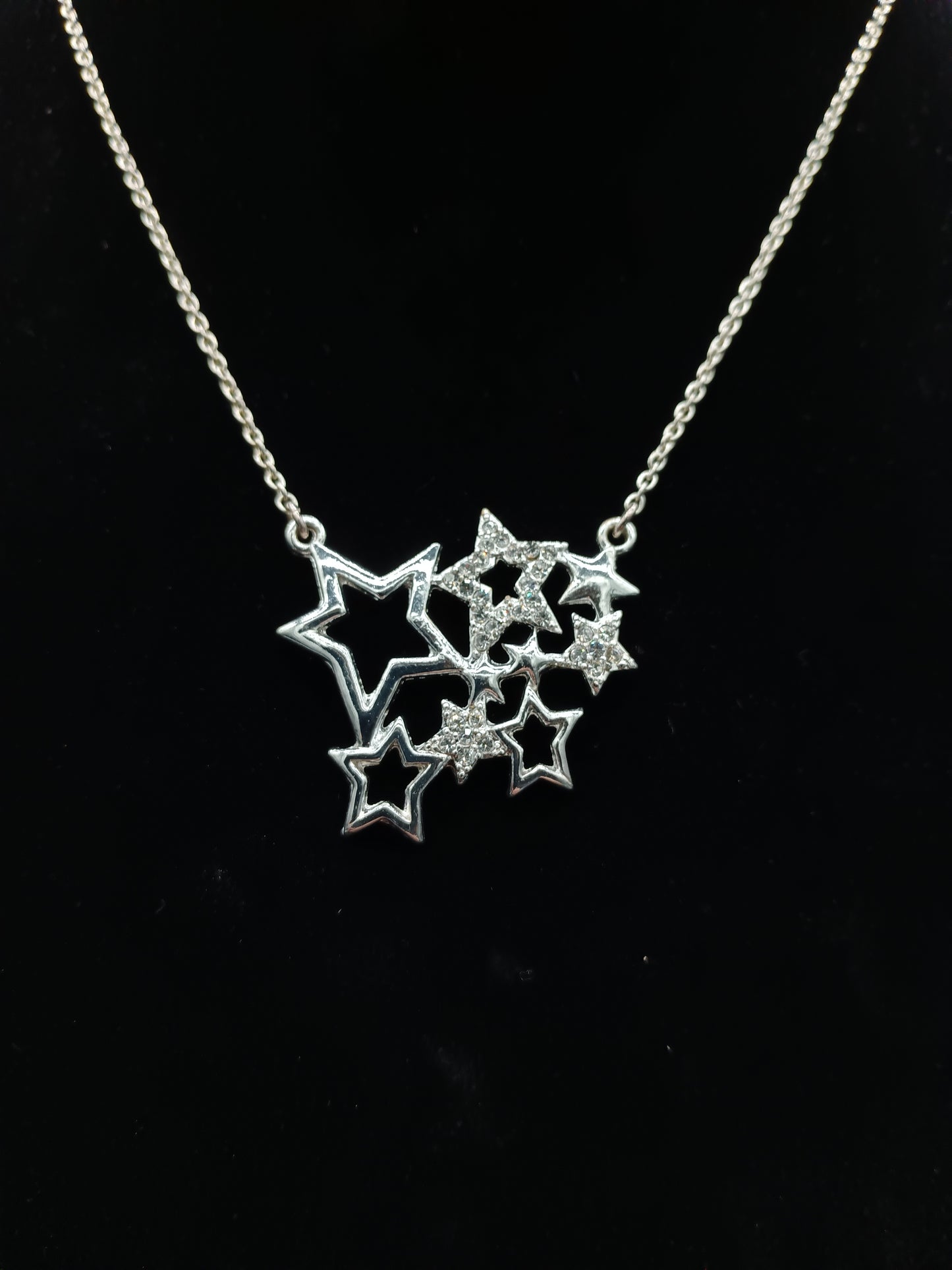 NRT Silver Tone Crystal Stars 16" Necklace