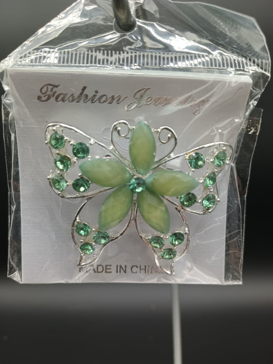 Green Stone Butterfly Brooch New In Package