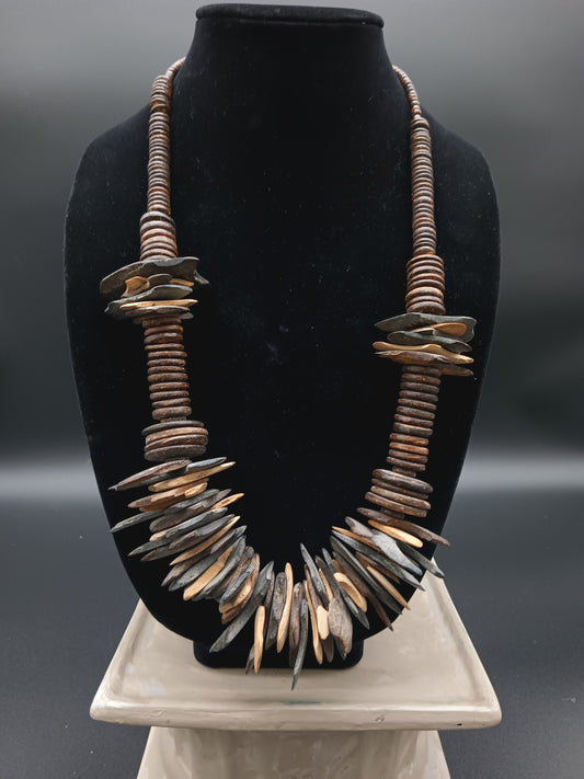 Wood and Stone Bead Necklace