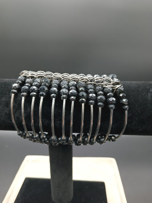Black Bead Cuff Bracelet