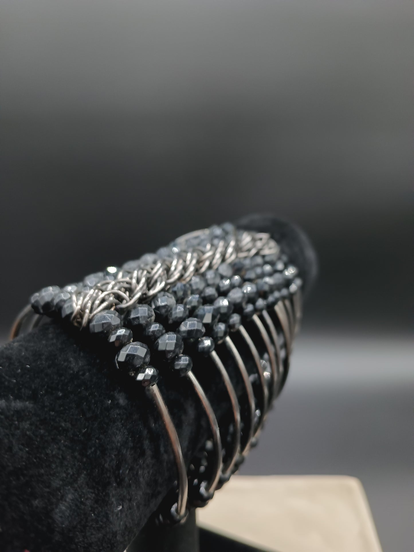 Black Bead Cuff Bracelet