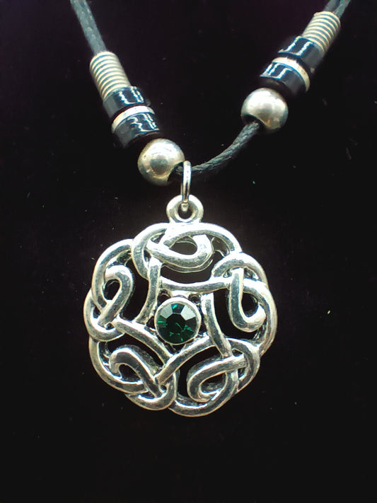 Expressions of Ireland Silver Plate and Synthetic Emerald Celtic Knot Necklace