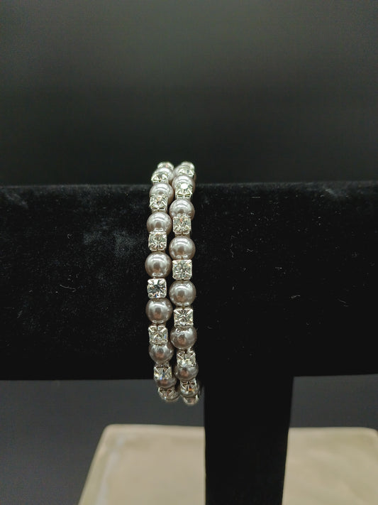 Metallic Bead And Rhinestone Stretch Bracelet