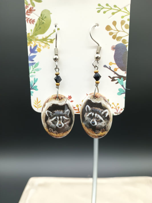 Racoon Peeking Ceramic Earrings