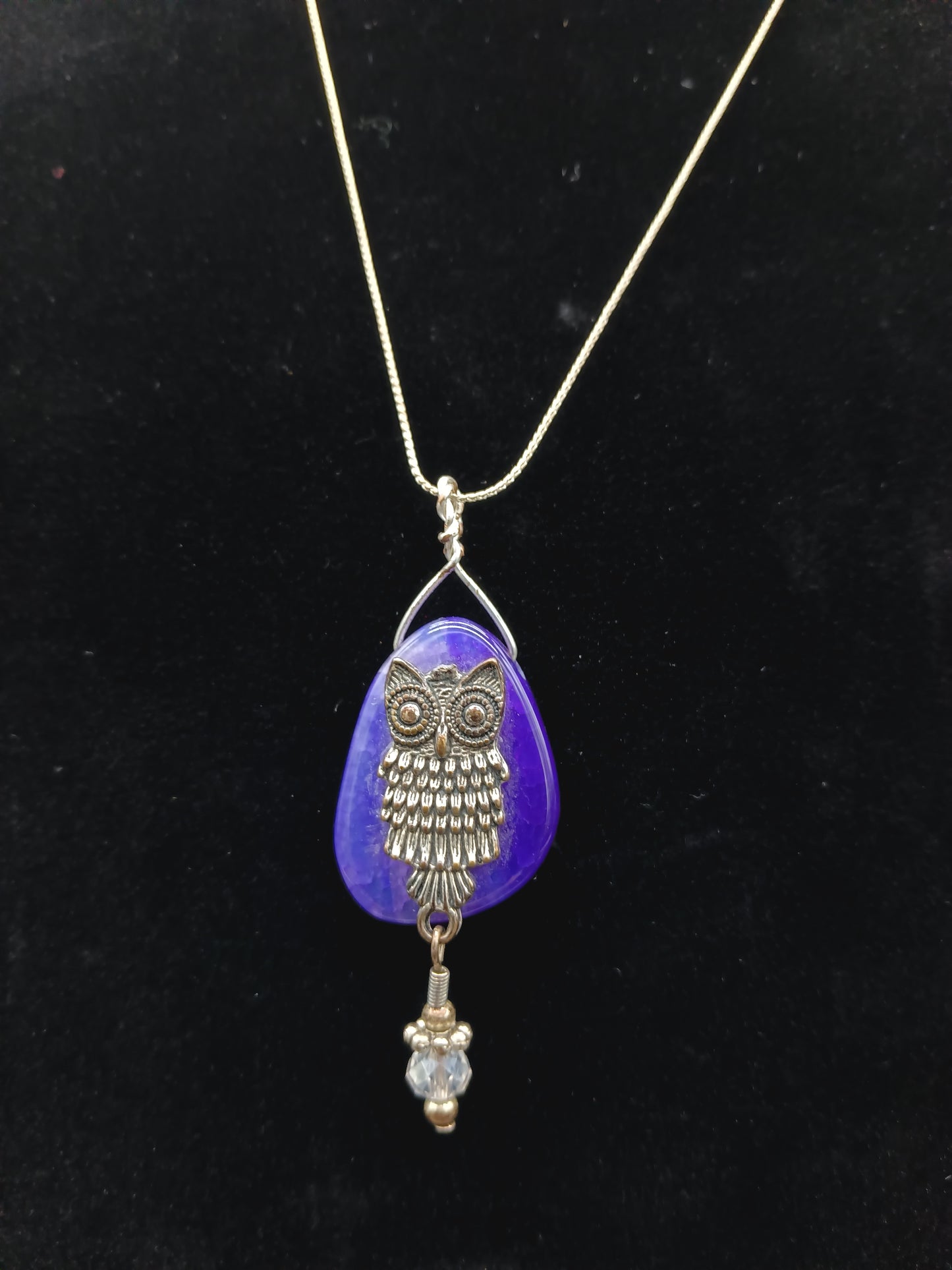 Owl On Purple Stone Pendant Necklace