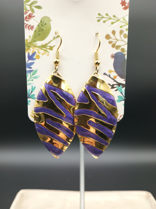 Purple And Gold Colored Dangle Earrings