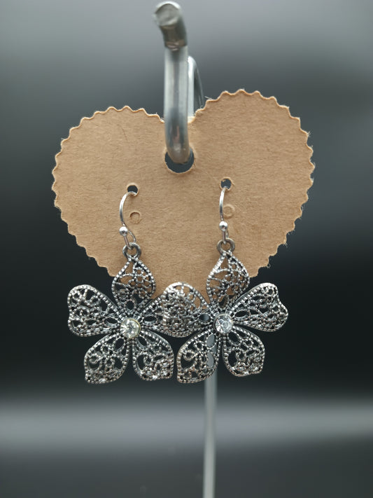 Metal Flower With Rhinestone Center Earrings