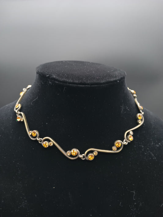 *Brass Necklace With Amber Tone Stones