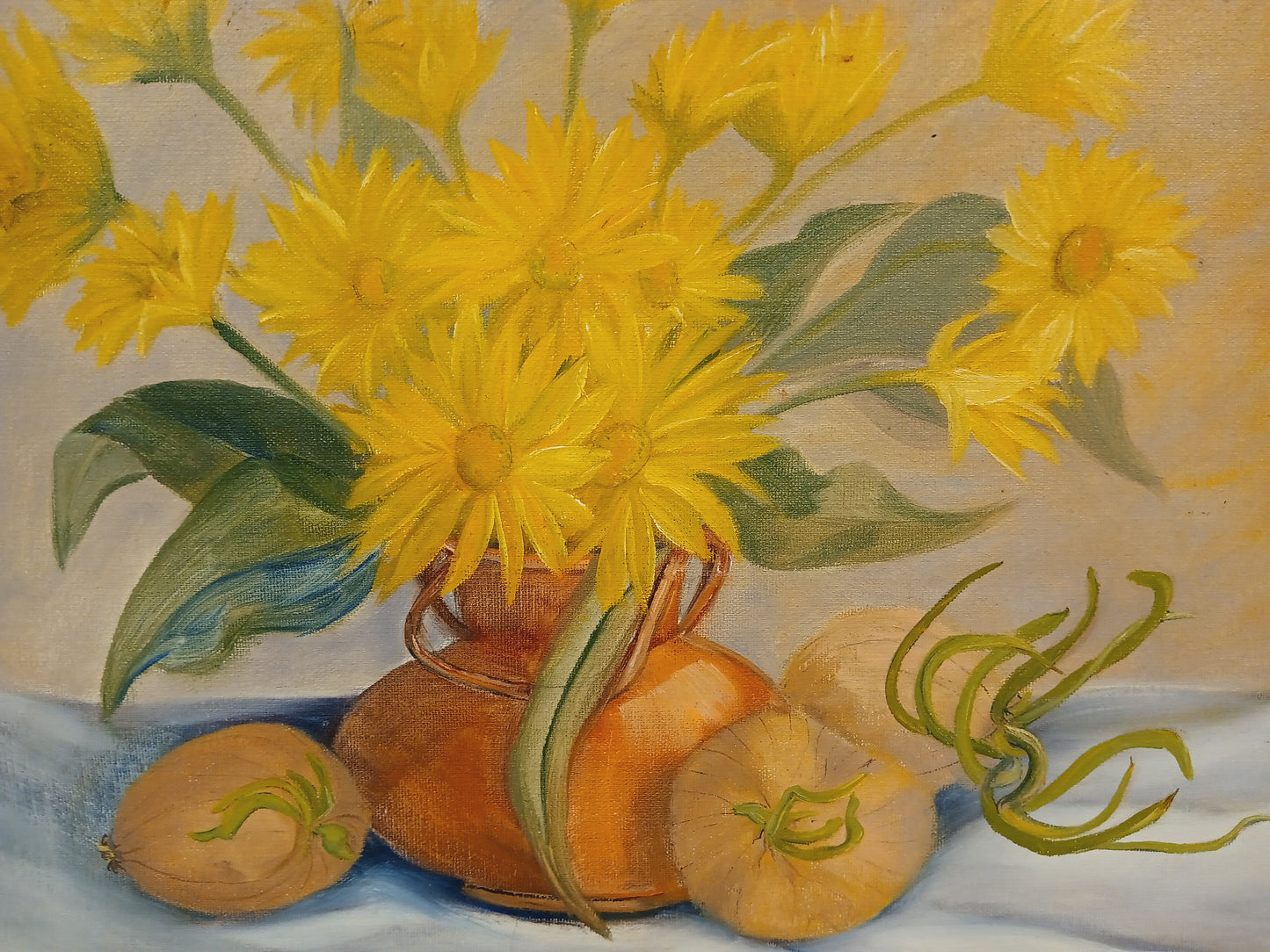 Flower and Sprouting Onion Still Life Original Painting