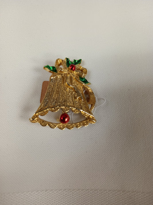 *Bell and Poinsettia Christmas Brooch