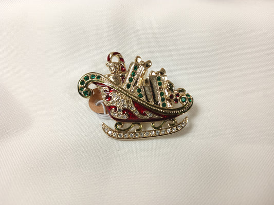 *Monet Christmas Sleigh With Teddy Bear And Gifts Brooch