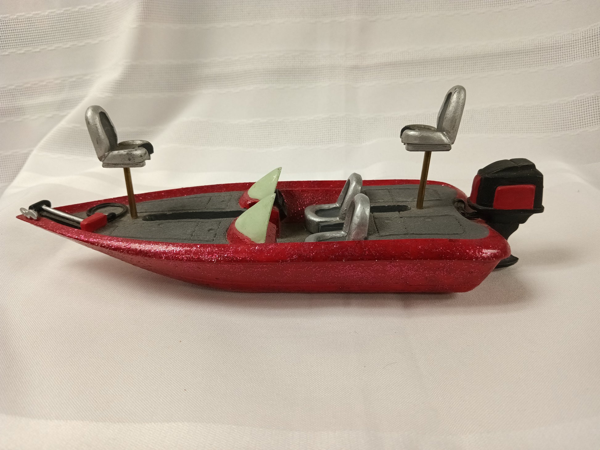Sparkle Red Brass Fishing Boat Figurine
