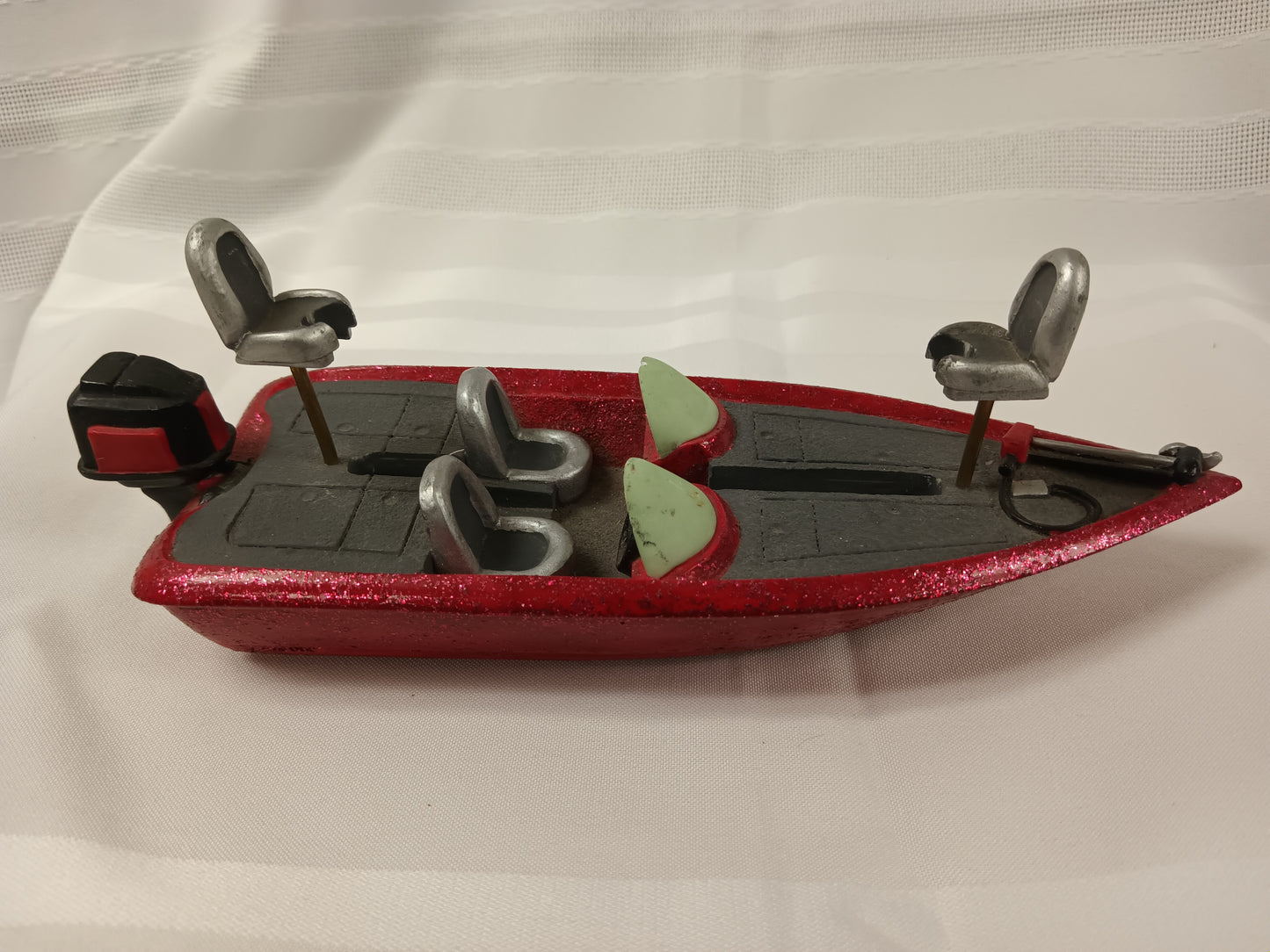 Sparkle Red Brass Fishing Boat Figurine