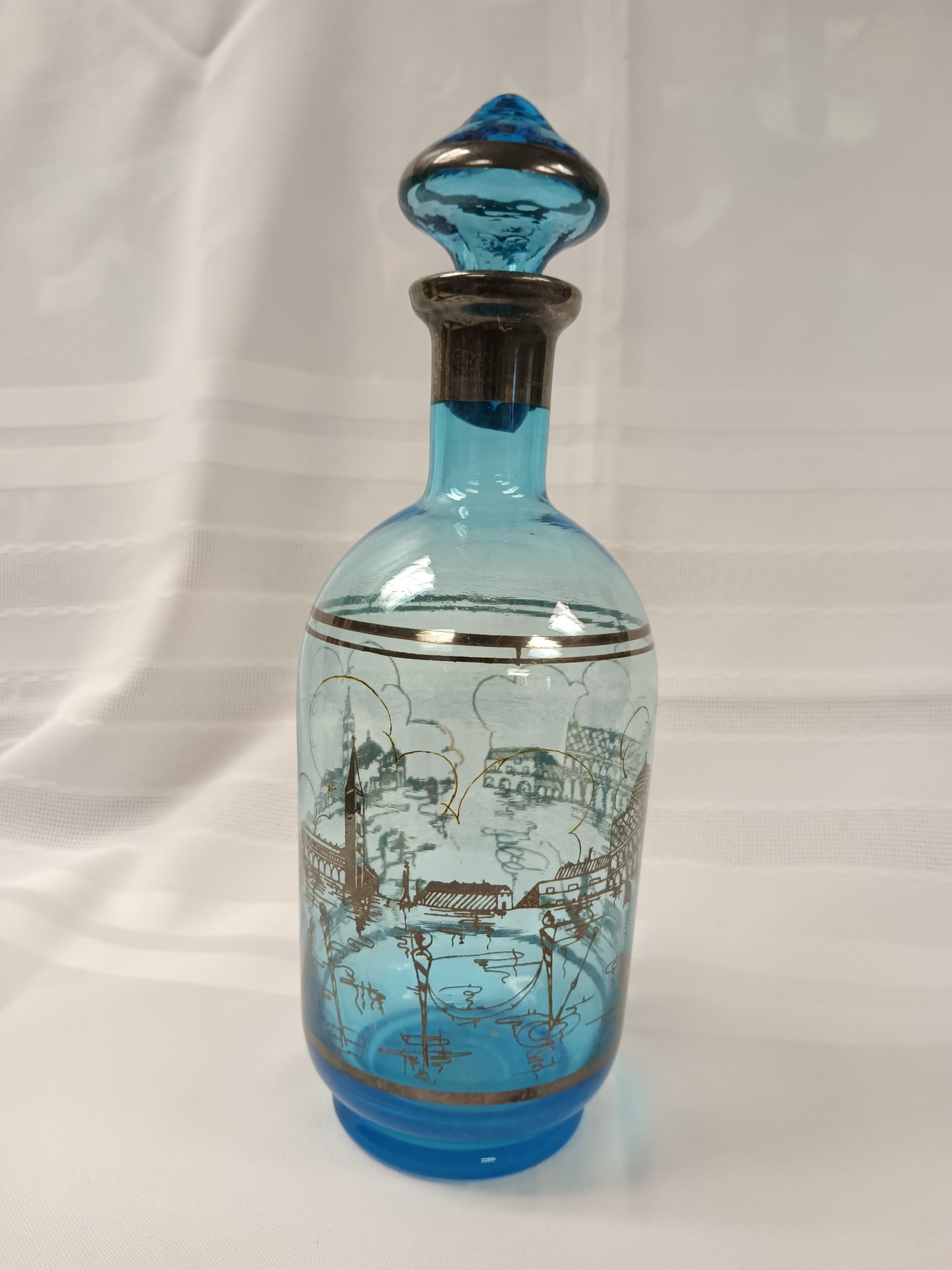 *Blue Venetian Decanter With Three Glasses