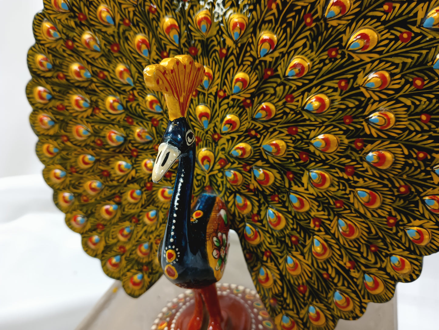 Enameled Peacock Statue 7"x4"x2.5"
